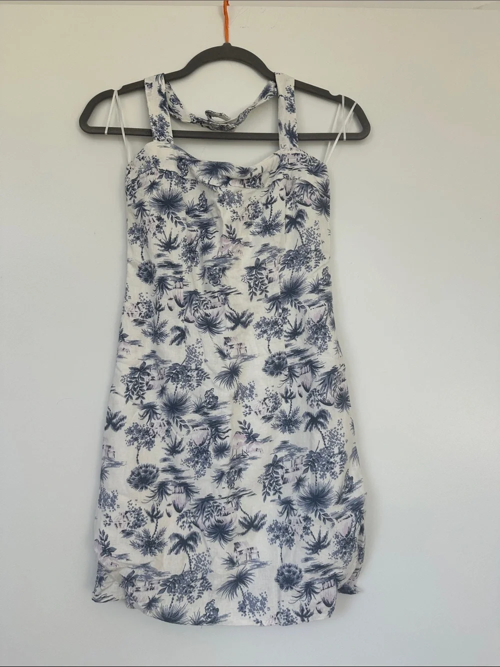 White and Navy Tropical Print Sundress - Picture 4 of 6